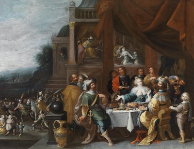 Ahasuerus and Haman at the Feast of Esther by Circle of Frans Francken the Younger